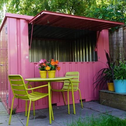 Contenedor de bar desmontable XL de 3×2 m, rosa RAL 3015