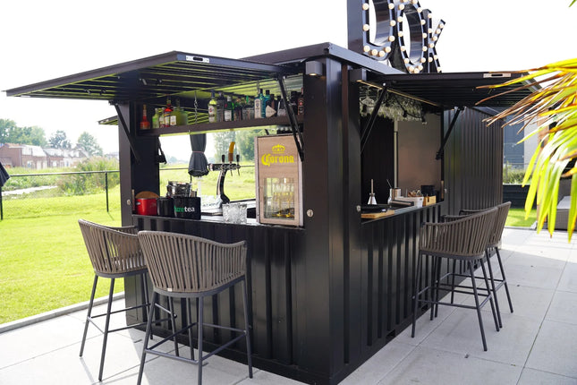 Contenedor de bar desmontable XL de 6×2 m, rosa RAL 3015