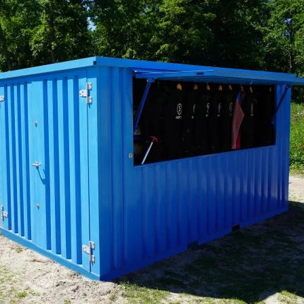 Contenedor de bar desmontable XL de 4×2 m, azul RAL 5015