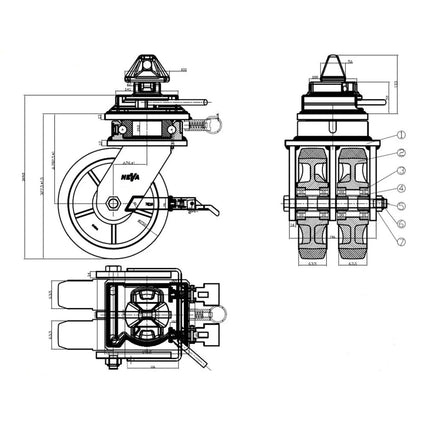 Ruedas giratorias para contenedores, Ø 252 mm – juego de 4