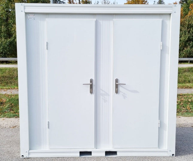 Contenedor sanitario SCD RAL 9002 Gris Blanco | 2335 mm de alto x 2400 mm de ancho x 1200 mm de profundidad | 2 puertas | 2 inodoros