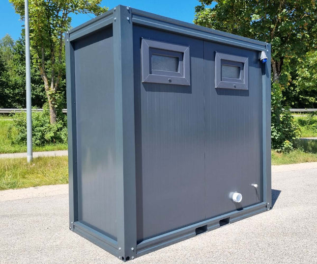 Contenedor sanitario SCD RAL 7016 gris antracita | 2335 mm de alto x 2400 mm de ancho x 1200 mm de profundidad | 2 puertas | 2 inodoros
