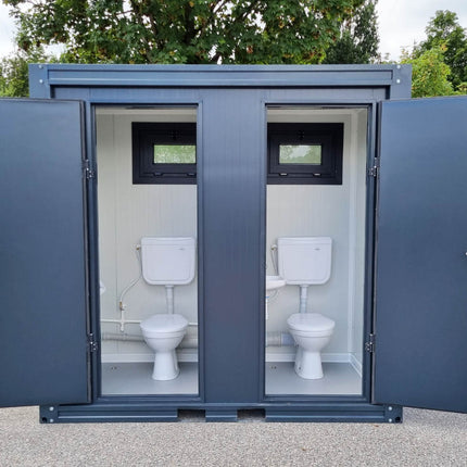 Contenedor sanitario SCD RAL 7016 gris antracita | 2335 mm de alto x 2400 mm de ancho x 1200 mm de profundidad | 2 puertas | 2 inodoros