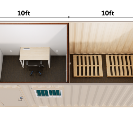 Contenedor de 20 pies (renovado), combinado como oficina y almacén.