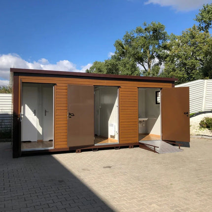 Contenedor sanitario con revestimiento exterior efecto madera.