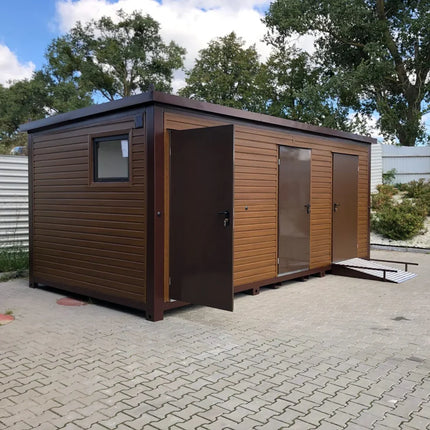 Contenedor sanitario con revestimiento exterior efecto madera.