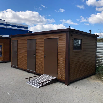 Contenedor sanitario con revestimiento exterior efecto madera.