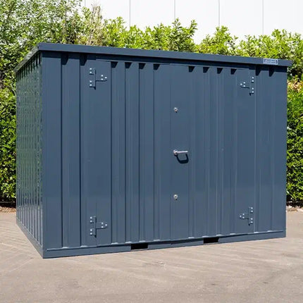 Contenedor de almacenamiento de 3 x 2 m, doble puerta, lateral largo, color antracita RAL 7016.