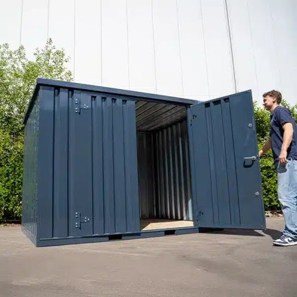 Contenedor de almacenamiento de 3 x 2 m, doble puerta, lateral largo, color antracita RAL 7016.