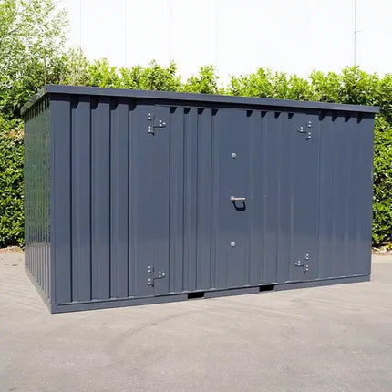 Contenedor de almacenamiento de 4 x 2 m, doble puerta, lateral largo, color antracita RAL 7016.