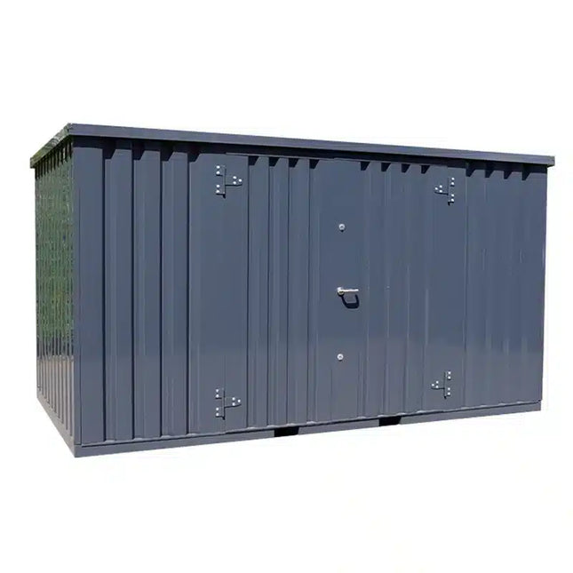 Contenedor de almacenamiento de 4 x 2 m, doble puerta, lateral largo, color antracita RAL 7016.