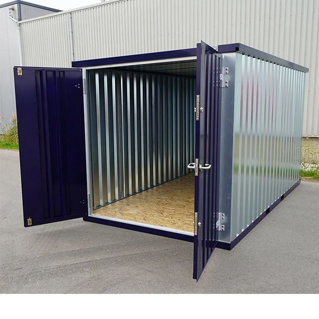 Contenedor desmontable, azul acero, 3 x 2 m – con doble puerta