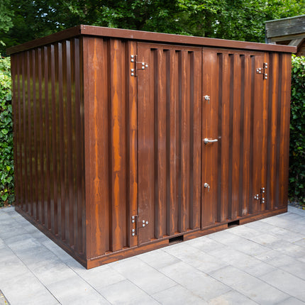 Contenedor con acabado efecto madera, 3 x 2 m – con doble puerta, lado largo