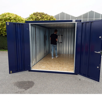Contenedor desmontable, azul acero, 3 x 2 m – con doble puerta