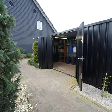 Contenedor desmontable, negro, 6 x 2 m – con doble puerta en el lado de 6 metros