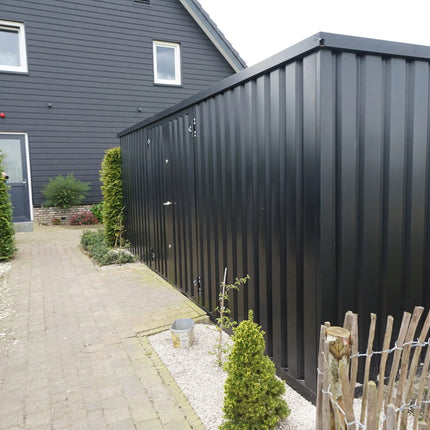 Contenedor desmontable, negro, 6 x 2 m – con doble puerta en el lado de 6 metros