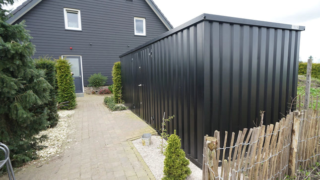 Contenedor desmontable, negro, 6 x 2 m – con doble puerta en el lado de 6 metros