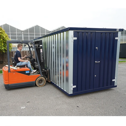 Contenedor desmontable, azul acero, 3 x 2 m – con doble puerta