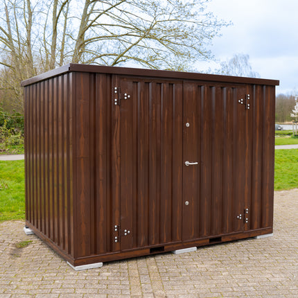 Contenedor con acabado efecto madera, 3 x 2 m – con doble puerta, lado largo