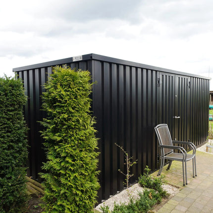 Contenedor desmontable, negro, 6 x 2 m – con doble puerta en el lado de 6 metros