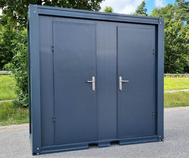 Contenedor sanitario SCD RAL 7016 gris antracita | 2335 mm de alto x 2400 mm de ancho x 1200 mm de profundidad | 2 puertas | 2 inodoros