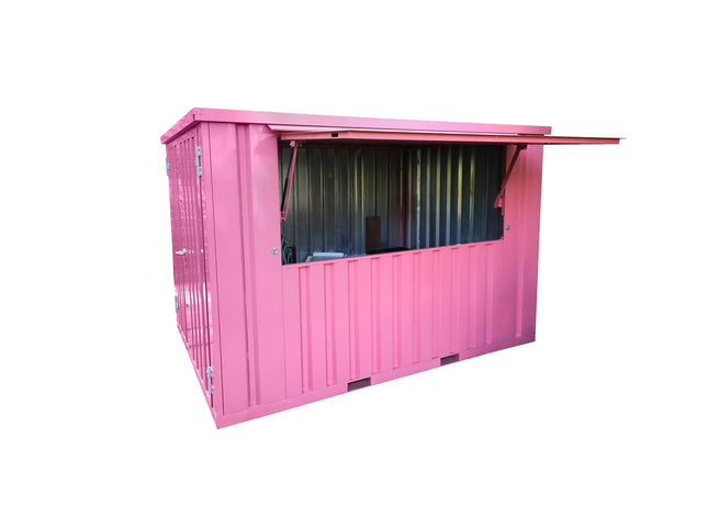 Contenedor de bar desmontable XL de 3×2 m, rosa RAL 3015