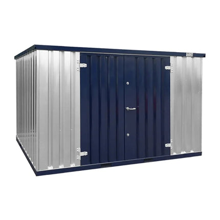Contenedor desmontable, azul acero, 3 x 2 m – con doble puerta