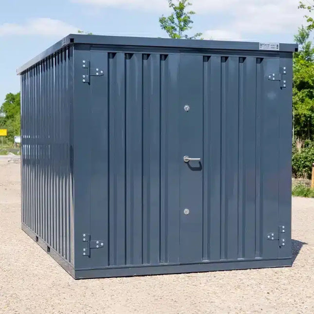 Contenedor de almacenamiento de 4 x 2 m, doble puerta, lateral corto, color antracita RAL 7016.